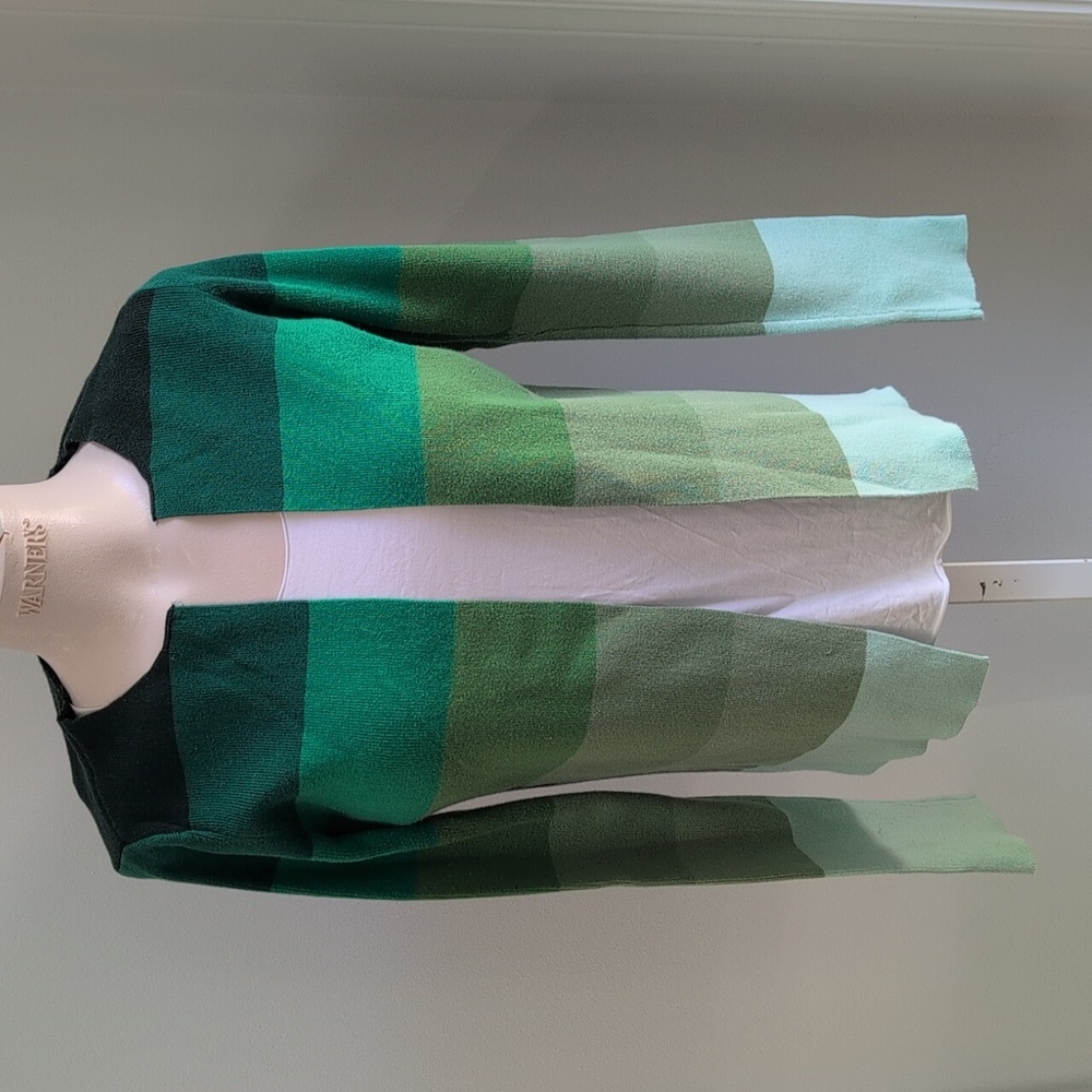 Vintage Liz Claiborne Green Color Block Open Front Lightweight Cardigan SizeS